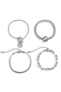 MICAS Bracelets|Accessories-4 pc Snake Chain Bracelet Set SILVER