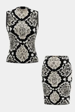 MICAS Knitwear|Knit Sets-Abstract Pattern Knit Tank Top And Skirt Set Contrast Color