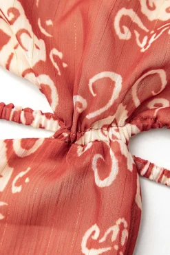 MICAS Long Sleeve Dresses|Maxi Dresses-Abstract Print Cross Tie Backless Maxi Dress RUST