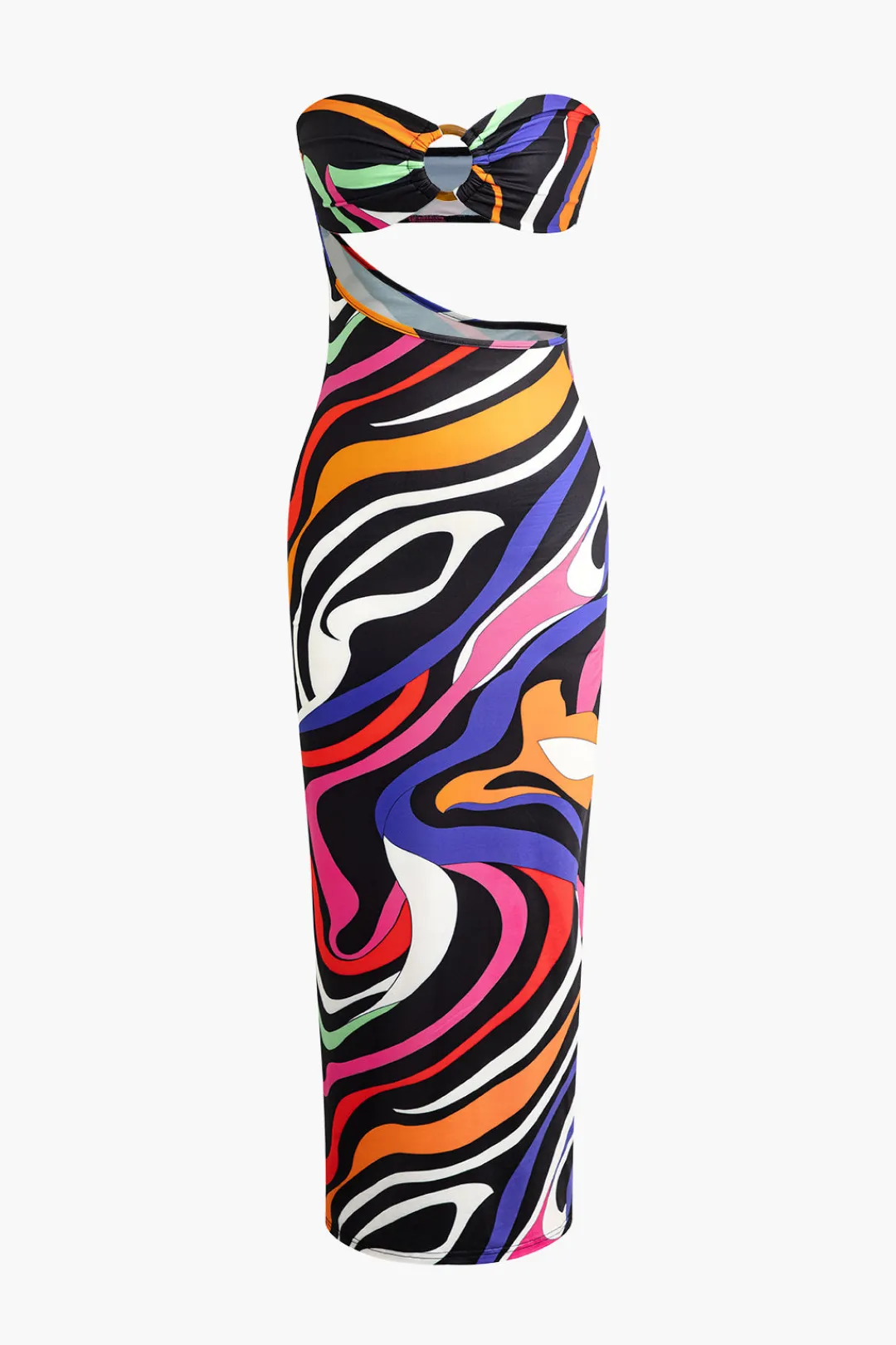 MICAS Maxi Dresses-Abstract Print Cut Out Strapless Maxi Dress MULTICOLOR