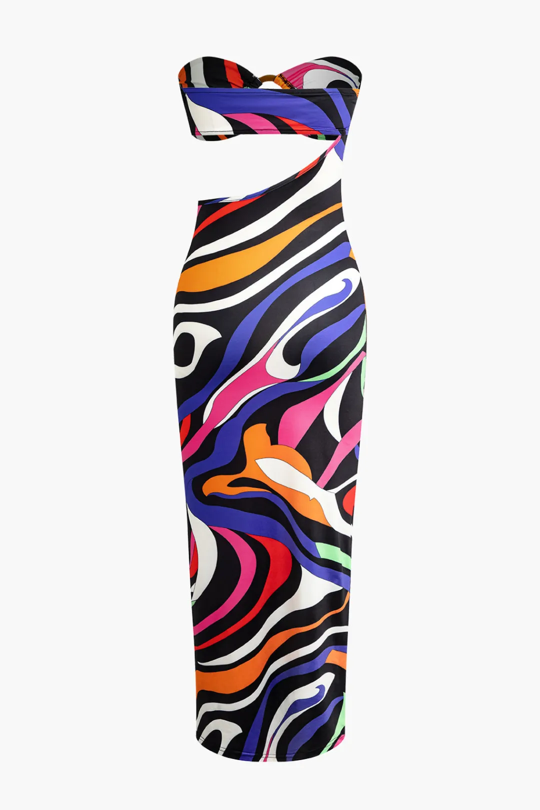 MICAS Maxi Dresses-Abstract Print Cut Out Strapless Maxi Dress MULTICOLOR