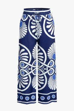 MICAS Pants-Abstract Print Drawstring Wide Leg Pants