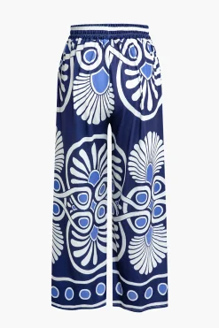 MICAS Pants-Abstract Print Drawstring Wide Leg Pants