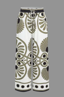 MICAS Pants-Abstract Print Drawstring Wide Leg Pants