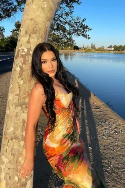 MICAS Midi Dresses-Abstract Print Fitted Midi Slip Dress