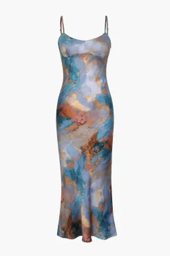 MICAS Midi Dresses-Abstract Print Fitted Midi Slip Dress