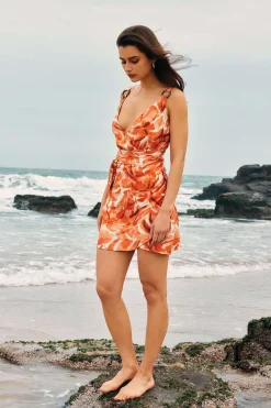 MICAS Mini Dresses-Abstract Print Knot V-Neck Mini Dress PERSIMMON