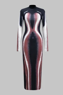 MICAS Long Sleeve Dresses|Maxi Dresses-Abstract Print Long Sleeve Maxi Dress Contrast Color