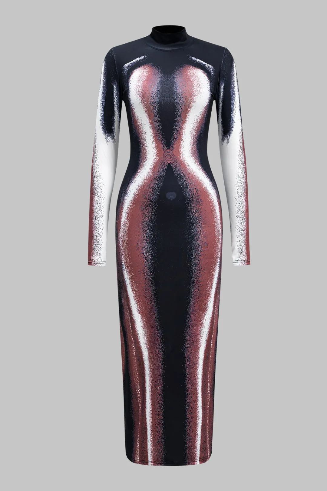 MICAS Long Sleeve Dresses|Maxi Dresses-Abstract Print Long Sleeve Maxi Dress Contrast Color