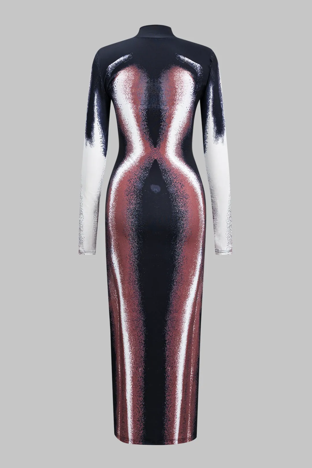 MICAS Long Sleeve Dresses|Maxi Dresses-Abstract Print Long Sleeve Maxi Dress Contrast Color