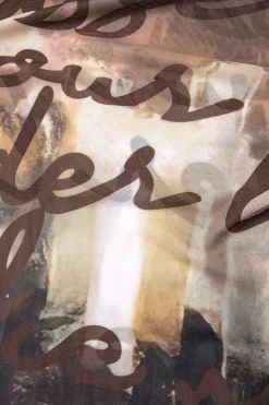 MICAS Long Sleeve Tops|Long Sleeves Tops-Abstract Print Mesh Long Sleeve Top COFFEE