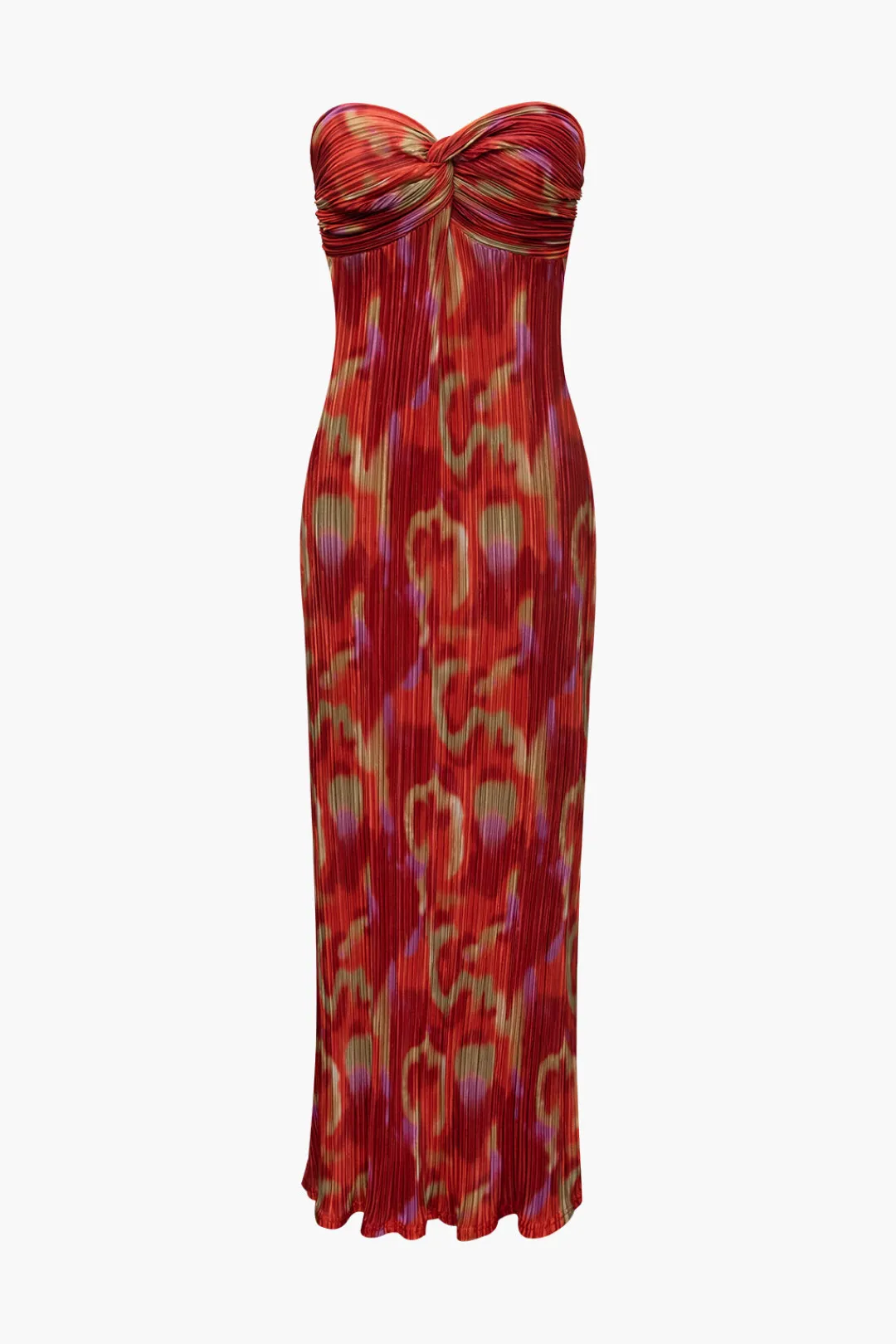 MICAS Maxi Dresses-Abstract Print Plisse Strapless Maxi Dress