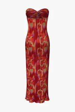 MICAS Maxi Dresses-Abstract Print Plisse Strapless Maxi Dress