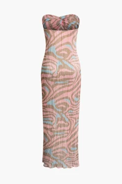 MICAS Maxi Dresses-Abstract Print Plisse Strapless Maxi Dress