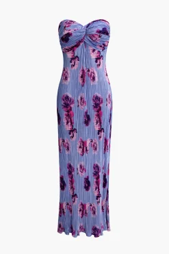 MICAS Maxi Dresses-Abstract Print Plisse Strapless Maxi Dress