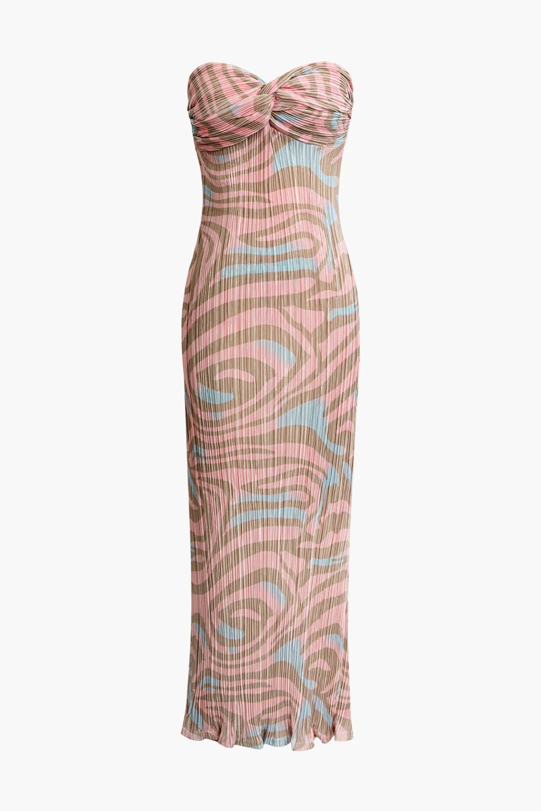 MICAS Maxi Dresses-Abstract Print Plisse Strapless Maxi Dress