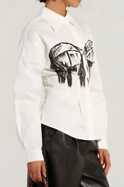 MICAS Long Sleeve Tops|Blouses & Shirts-Abstract Print Print Button Long-Sleeve Shirt WHITE