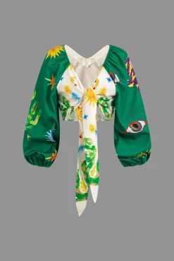 MICAS Short Sets-Abstract Print Puff Sleeve Two-Piece Shorts Set MULTICOLOR