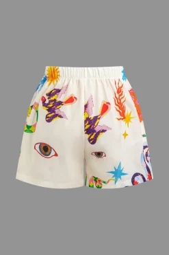 MICAS Short Sets-Abstract Print Puff Sleeve Two-Piece Shorts Set MULTICOLOR