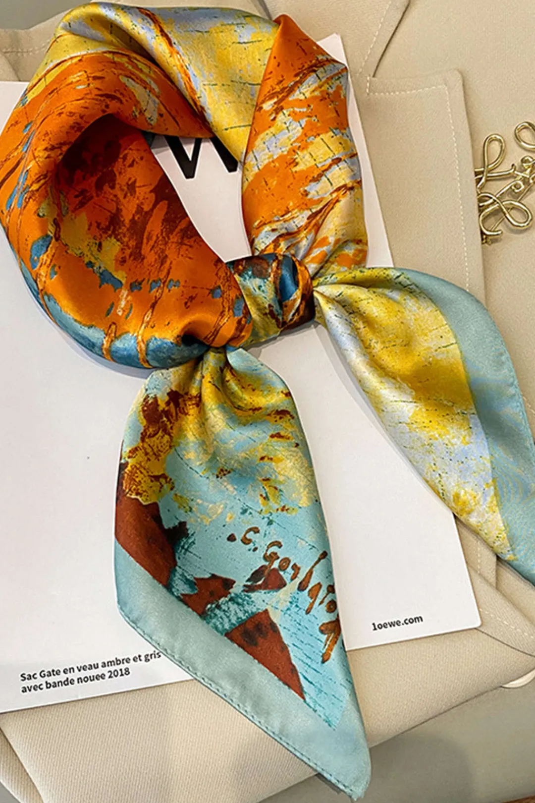 MICAS Accessories-Abstract Print Satin Scarf MULTICOLOR