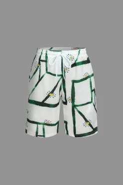 MICAS Short Sets-Abstract Print Shirt And Drawstring Shorts Set WHITE