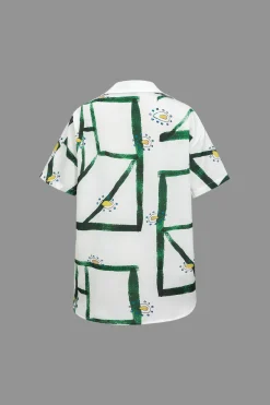 MICAS Short Sets-Abstract Print Shirt And Drawstring Shorts Set WHITE