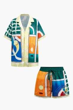 MICAS Short Sets|Vacation Sets-Abstract Print Shirt And Shorts Set MULTICOLOR