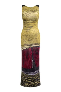 MICAS Maxi Dresses-Abstract Print Sleeveless Backless Slit Maxi Dress OLIVE