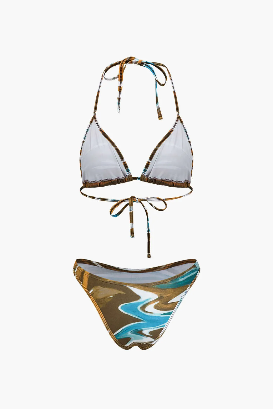 MICAS Swimwear|Vacation Sets-Abstract Print Tie Halter Bikini And Slit Midi Dress Swimsuit Set MULTICOLOR