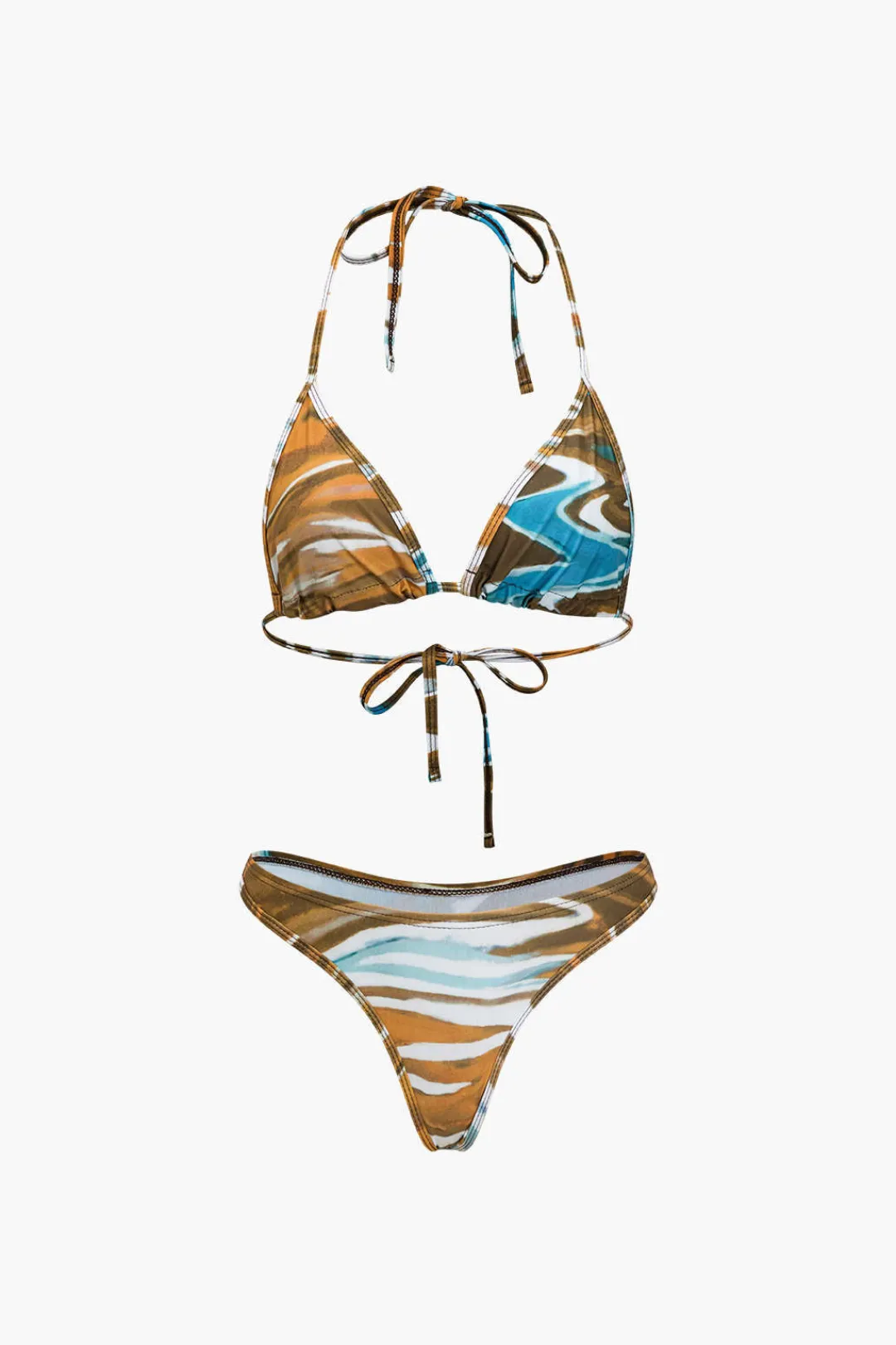 MICAS Swimwear|Vacation Sets-Abstract Print Tie Halter Bikini And Slit Midi Dress Swimsuit Set MULTICOLOR