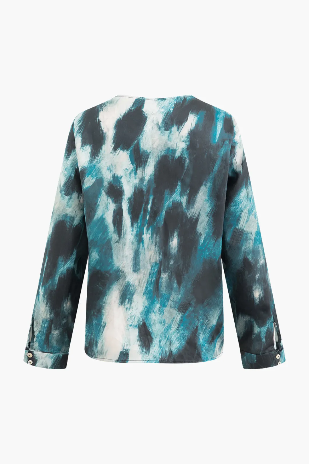 MICAS Long Sleeve Tops|Long Sleeves Tops-Abstract Print V-neck Button Up Shirt BLUE