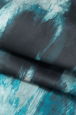 MICAS Long Sleeve Tops|Long Sleeves Tops-Abstract Print V-neck Button Up Shirt BLUE