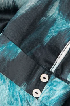 MICAS Long Sleeve Tops|Long Sleeves Tops-Abstract Print V-neck Button Up Shirt BLUE