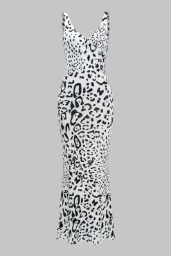 MICAS Maxi Dresses-Abstract Print V-neck Sleeveless Maxi Dress Contrast Color