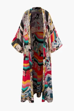 MICAS Swimwear-Allover Print Kimono Sleeve Cover Up MULTICOLOR