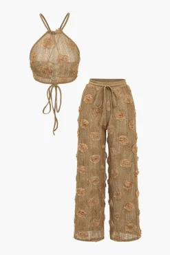 MICAS Pant Sets|Vacation Sets-Appliques Drawstring Trouser Set LIGHT BROWN