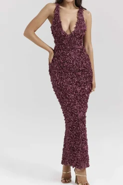 MICAS Maxi Dresses-Appliques V-neck Slit Maxi Dress