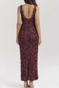 MICAS Maxi Dresses-Appliques V-neck Slit Maxi Dress