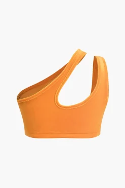 MICAS Short Sets|Vacation Sets-Asymmetric Crop Top And Fringe Shorts Set DARK ORANGE