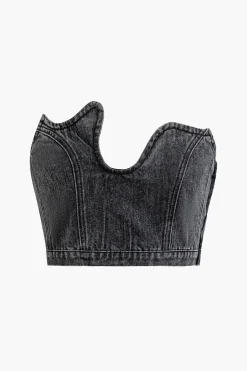 MICAS Tube Tops-Asymmetric Denim Tube Top