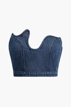 MICAS Tube Tops-Asymmetric Denim Tube Top