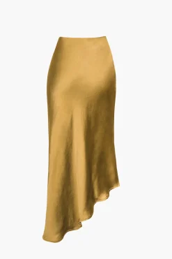 MICAS Skirts-Asymmetric Hem Slit Button Deco Skirt