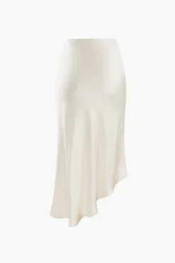 MICAS Skirts-Asymmetric Hem Slit Button Deco Skirt