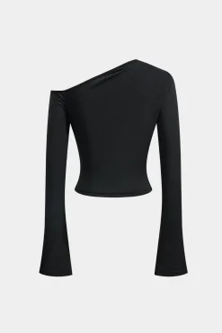 MICAS Skirt Sets-Asymmetric Metal Floral Decor Top And Skirt Set BLACK