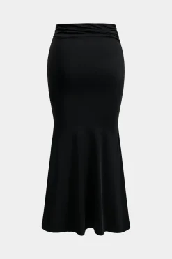 MICAS Skirt Sets-Asymmetric Metal Floral Decor Top And Skirt Set BLACK