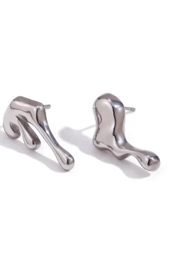 MICAS Earrings|Accessories-Asymmetric Metal Water Drop Earrings SILVER