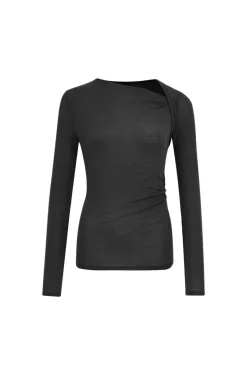 MICAS Long Sleeve Tops|Long Sleeves Tops-Asymmetric Neckline Long Sleeve Top BLACK