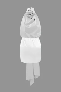 MICAS Mini Dresses-Asymmetric Satin Halter Mini Dress