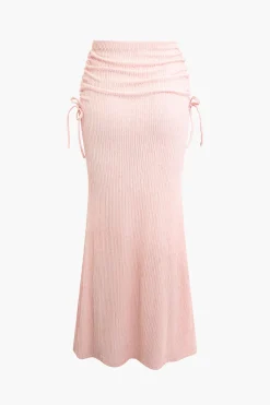 MICAS Skirt Sets|Vacation Sets-Asymmetric Texture Top and Ruched Skirt Set PINK