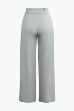 MICAS Pants-Asymmetric Waist Ruched Straight Leg Pants PEARL RIVER